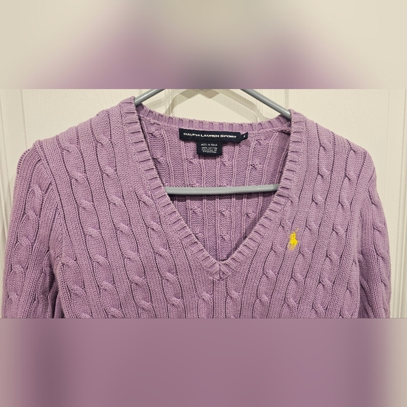 Ralph Lauren Sport Women's Lavender V-Neck Sweater 100% Cotton Size-M - Picture 8 of 11